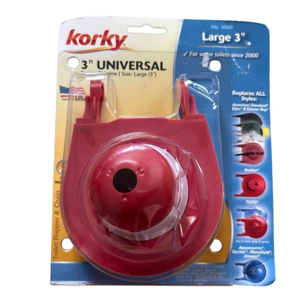 Korky No. 3060 3” Universal Toilet Flapper & Chain *New*